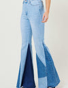 COLOR BLOCK SIDE SLIT FLARE JEANS