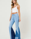 COLOR BLOCK SIDE SLIT FLARE JEANS