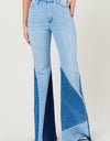 COLOR BLOCK SIDE SLIT FLARE JEANS