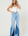 COLOR BLOCK SIDE SLIT FLARE JEANS