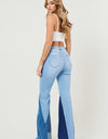 COLOR BLOCK SIDE SLIT FLARE JEANS