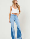 COLOR BLOCK SIDE SLIT FLARE JEANS