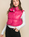 PU Faux Leather puffer West With Snap Button