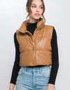 PU Faux Leather puffer West With Snap Button