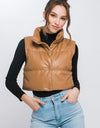 PU Faux Leather puffer West With Snap Button