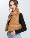 PU Faux Leather puffer West With Snap Button