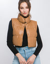 PU Faux Leather puffer West With Snap Button