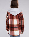 Plaid Drawstring Hooded Fleece Shacket