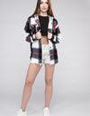 Plaid Drawstring Hooded Fleece Shacket