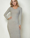 Sweater-Knit Fuzzy V Neck Bodycon Dress