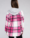 Plaid Drawstring Hooded Fleece Shacket