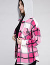 Plaid Drawstring Hooded Fleece Shacket