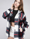 Plaid Drawstring Hooded Fleece Shacket