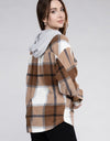 Plaid Drawstring Hooded Fleece Shacket