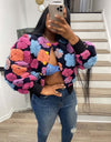 Autumn Winter Retro Three Dimensional Floral Loose Single Breasted Cardigan Short Coat Trend Women Clip 3D Rose