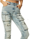 UTILITY POCKET SKINNY FLARE STACKED DENIM PANTS