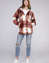 Plaid Drawstring Hooded Fleece Shacket