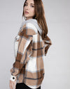 Plaid Drawstring Hooded Fleece Shacket