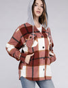 Plaid Drawstring Hooded Fleece Shacket