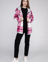 Plaid Drawstring Hooded Fleece Shacket