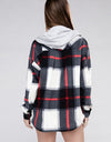 Plaid Drawstring Hooded Fleece Shacket