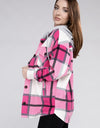 Plaid Drawstring Hooded Fleece Shacket