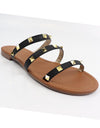 Studded Triple Strap Flat Sandal