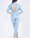 ROLL UP CHAIN BACK DENIM JUMPSUITS