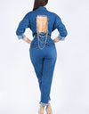 ROLL UP CHAIN BACK DENIM JUMPSUITS