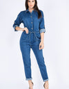 ROLL UP CHAIN BACK DENIM JUMPSUITS