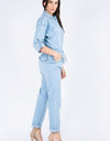 ROLL UP CHAIN BACK DENIM JUMPSUITS