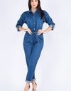 ROLL UP CHAIN BACK DENIM JUMPSUITS