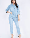 ROLL UP CHAIN BACK DENIM JUMPSUITS