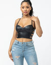 SIDE CUT OUTS FAUX LEATHER CROP TOP