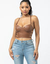 SIDE CUT OUTS FAUX LEATHER CROP TOP