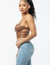 SIDE CUT OUTS FAUX LEATHER CROP TOP