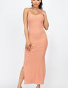 Solid Ribbed Side Slit Long Cami Dress