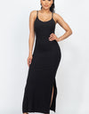 Solid Ribbed Side Slit Long Cami Dress