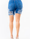 Thigh Length Distressed Denim Shorts