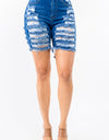 Thigh Length Distressed Denim Shorts