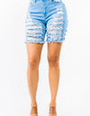 Thigh Length Distressed Denim Shorts