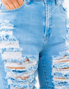 Thigh Length Distressed Denim Shorts