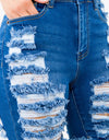 Thigh Length Distressed Denim Shorts