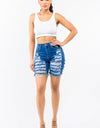 Thigh Length Distressed Denim Shorts