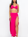 Solid Bra Top and Side Slit Skirt Resort Beach Set