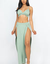 Solid Bra Top and Side Slit Skirt Resort Beach Set