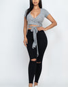 Surplice Wrap Cropped Knit Top