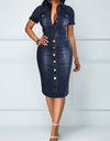 Slim-Fit Denim Button Down Midi Dress