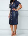 Slim-Fit Denim Button Down Midi Dress