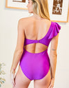 SOLID ONE SHOULDER ONE PIECE SWIMSUIT